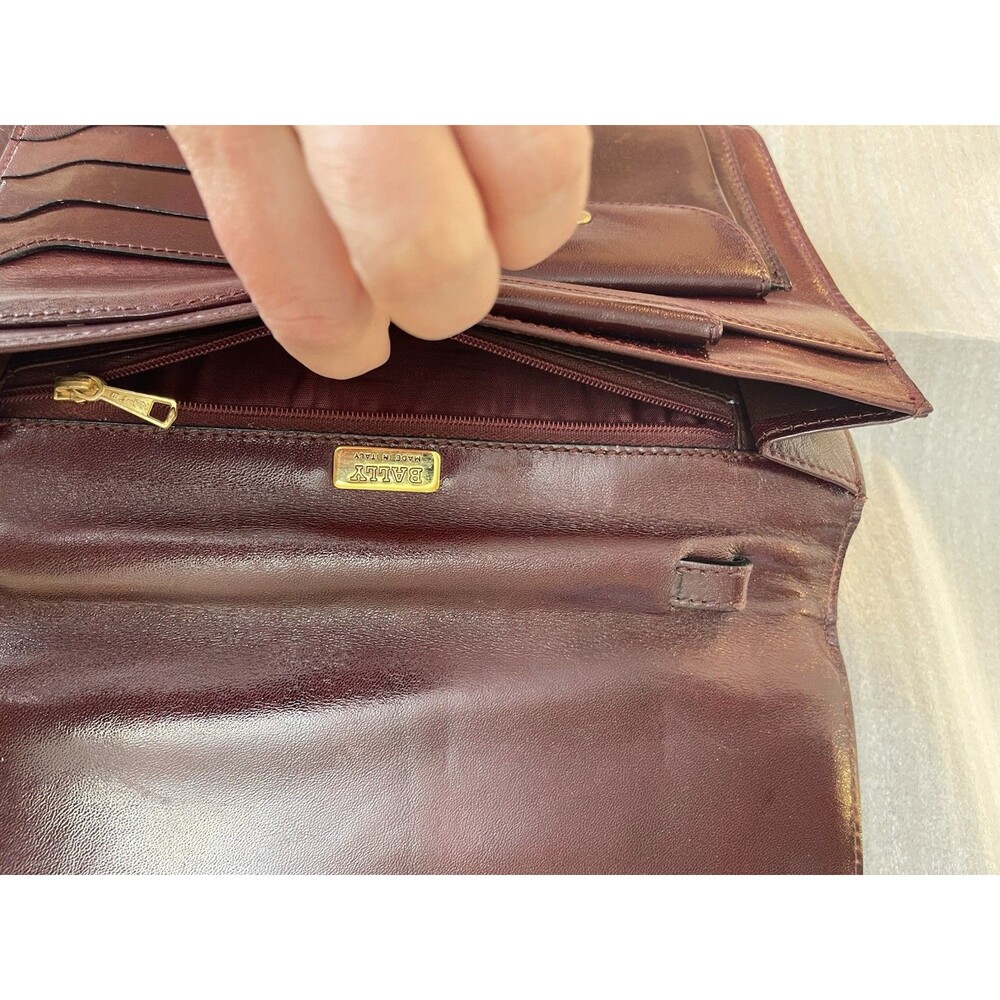 VTG Bally Burgundy Brown Leather Envelope Clutch Wristlet Organizer 1990s Italy - Picture 7 of 14